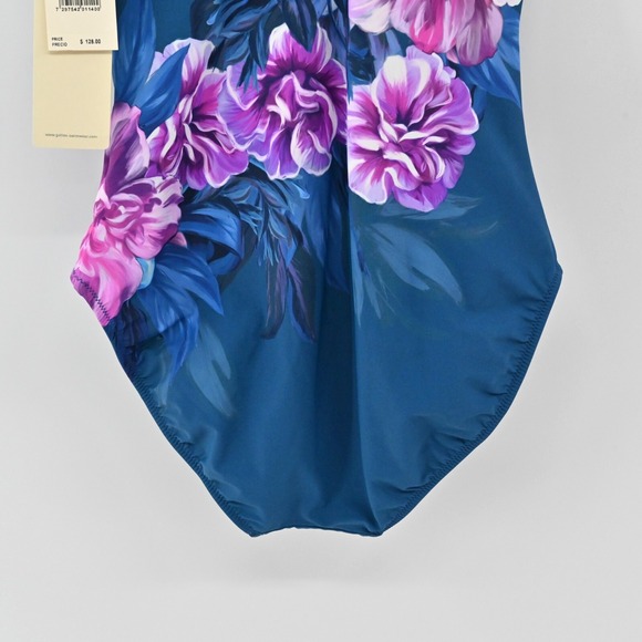 Gottex Fiji One Piece Swimsuit Womens Size 6 Navy Pink Floral Print Square‎ Neck - Picture 6 of 12